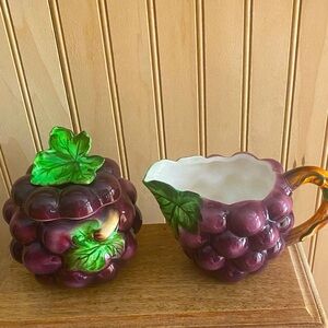 VTG Lefton Grape Design Ceramic Sugar and Creamer Set